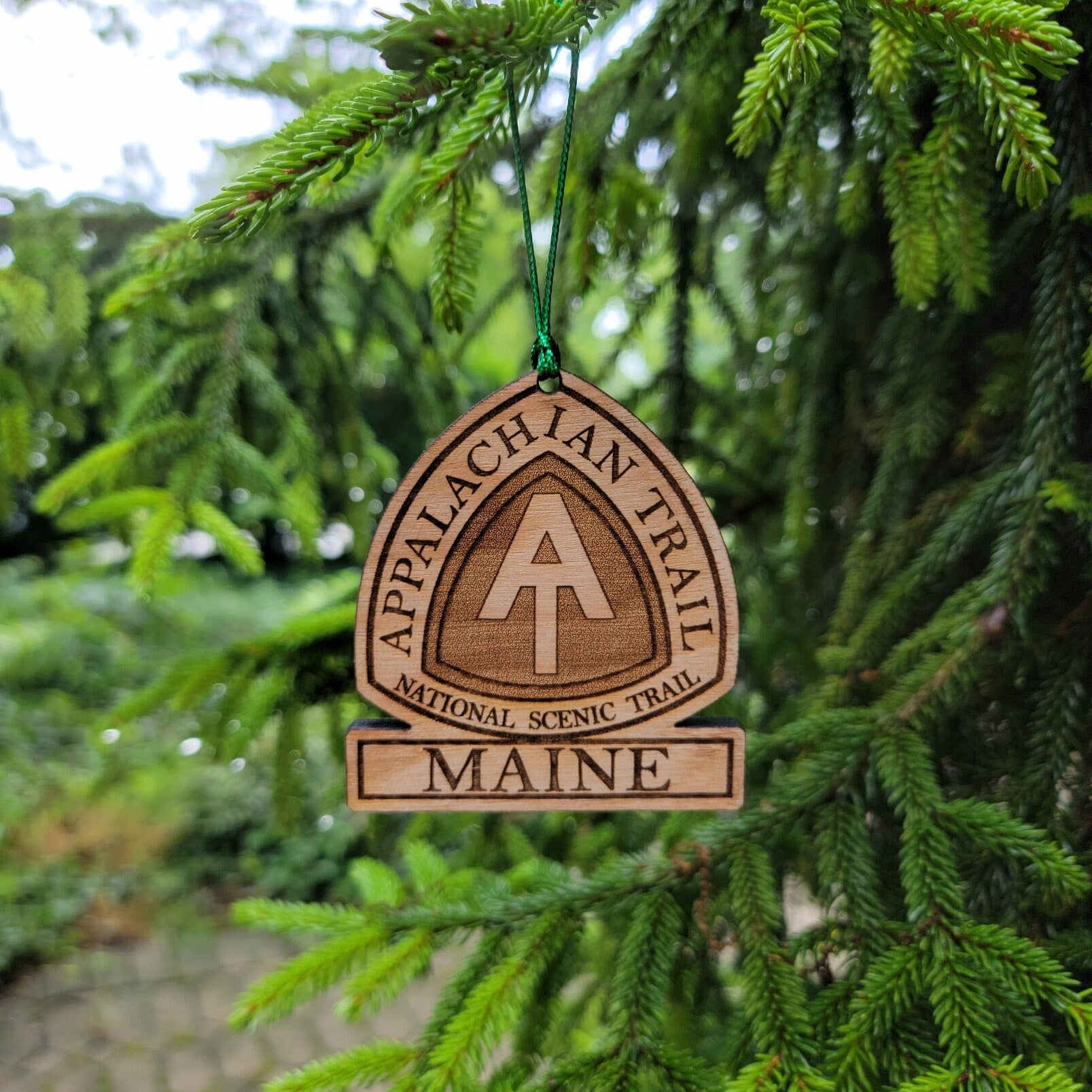 Appalachian Trail MAINE Ornament Christmas American Wood Engraved 3.25" ME