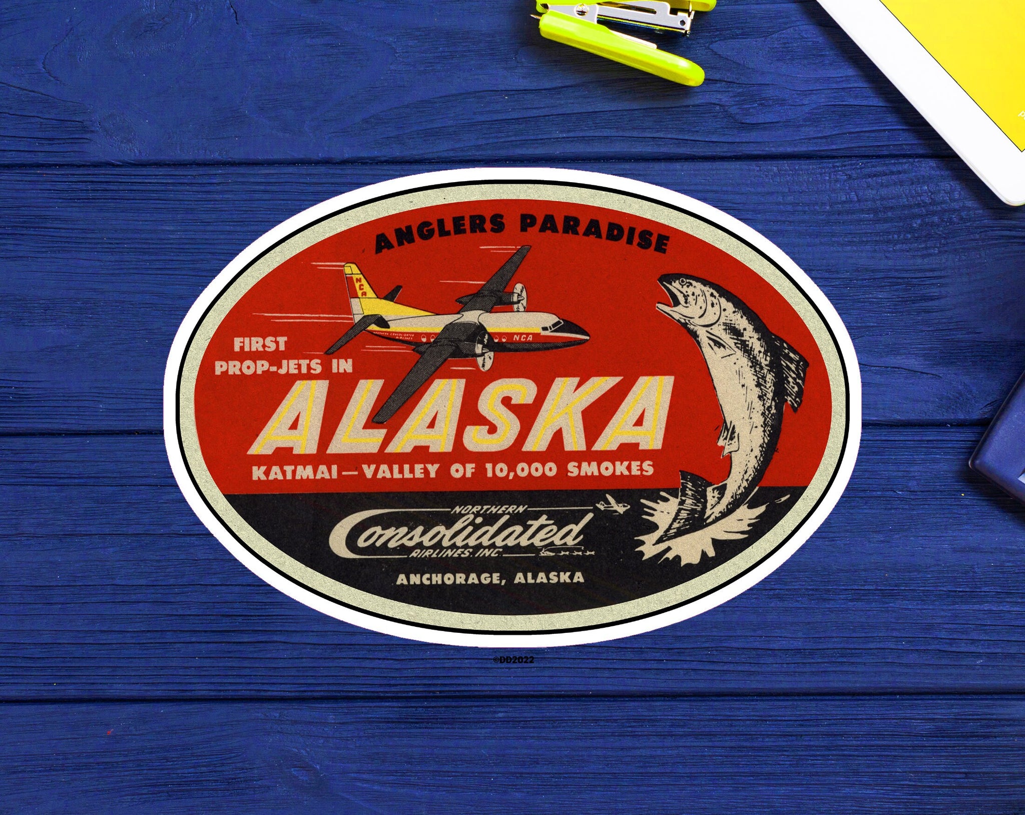 Alaska Katmai Valley Fishing Travel Decal 3.9" Sticker Anchorage Anglers Vintage