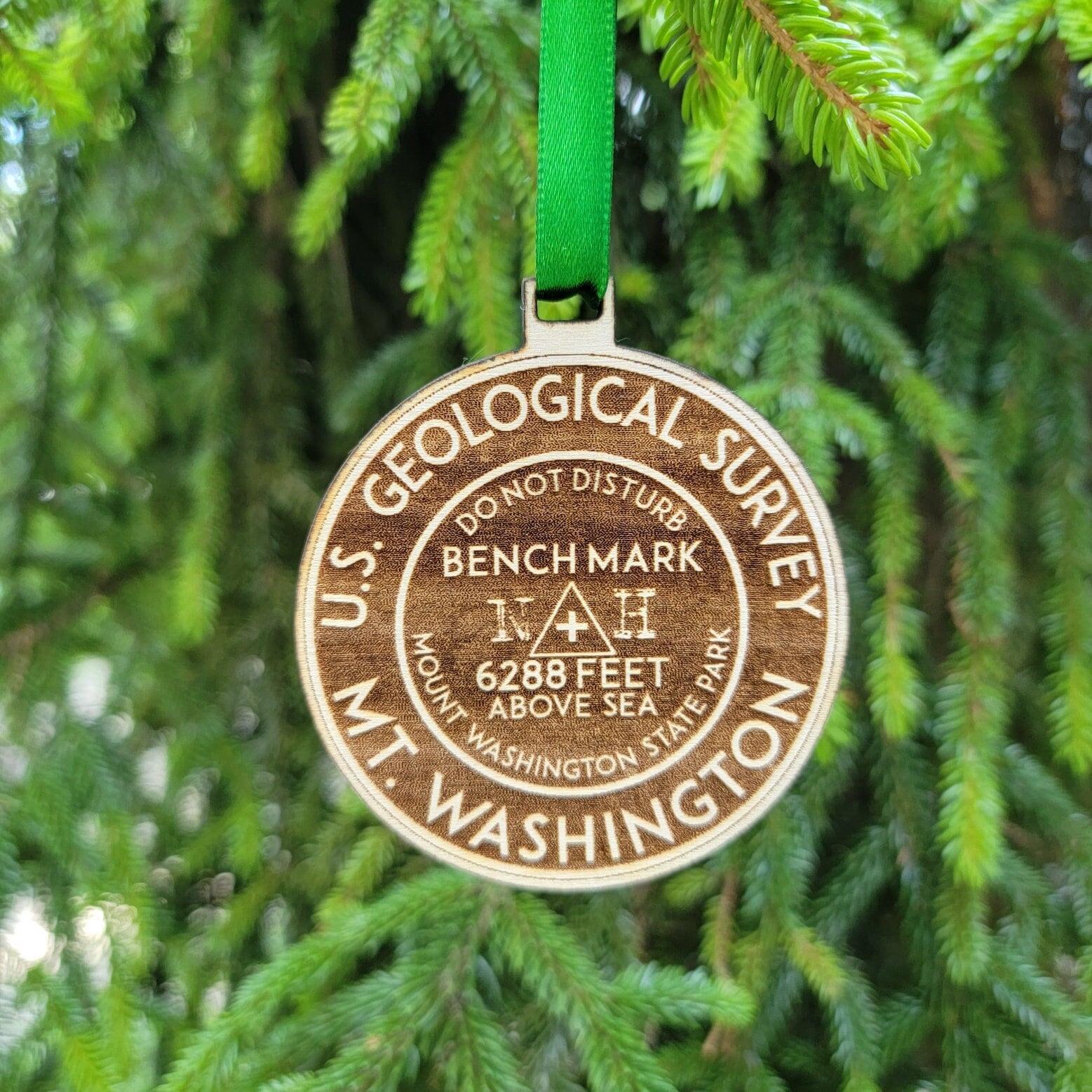 Mount Washington Ornament Christmas Benchmark New Hampshire Wood USGS Engraved 3.1" NH