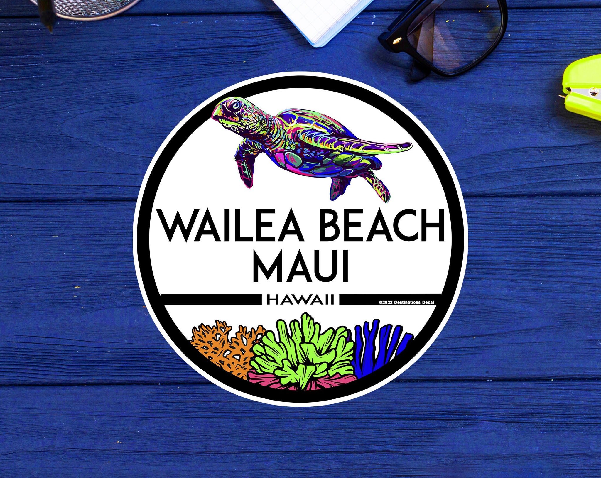 Wailea Beach Maui Sticker Decal Hawaii Beach Ocean Sea Turtle 3"