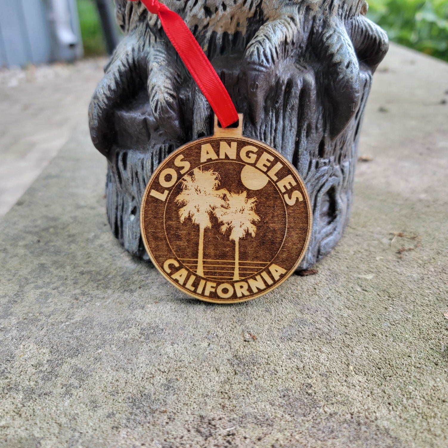 Los Angeles Ornament California Christmas Beach American Wood Engraved 3.1" CA Surfing Gift