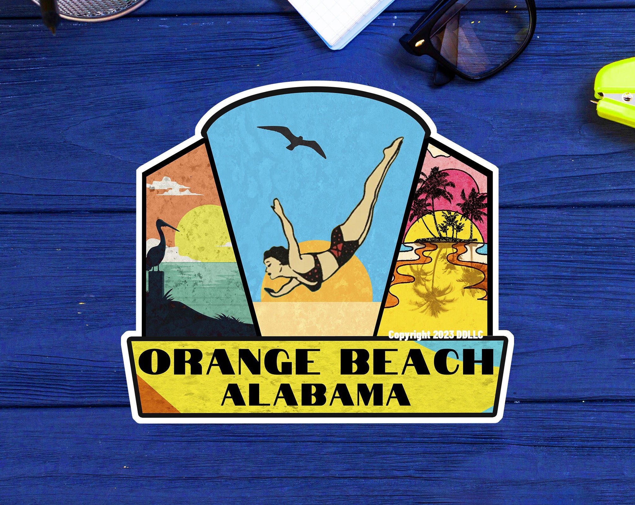 Orange Beach Alabama Vintage Style Sticker Decal 3.7" Vinyl Indoor or Outdoor