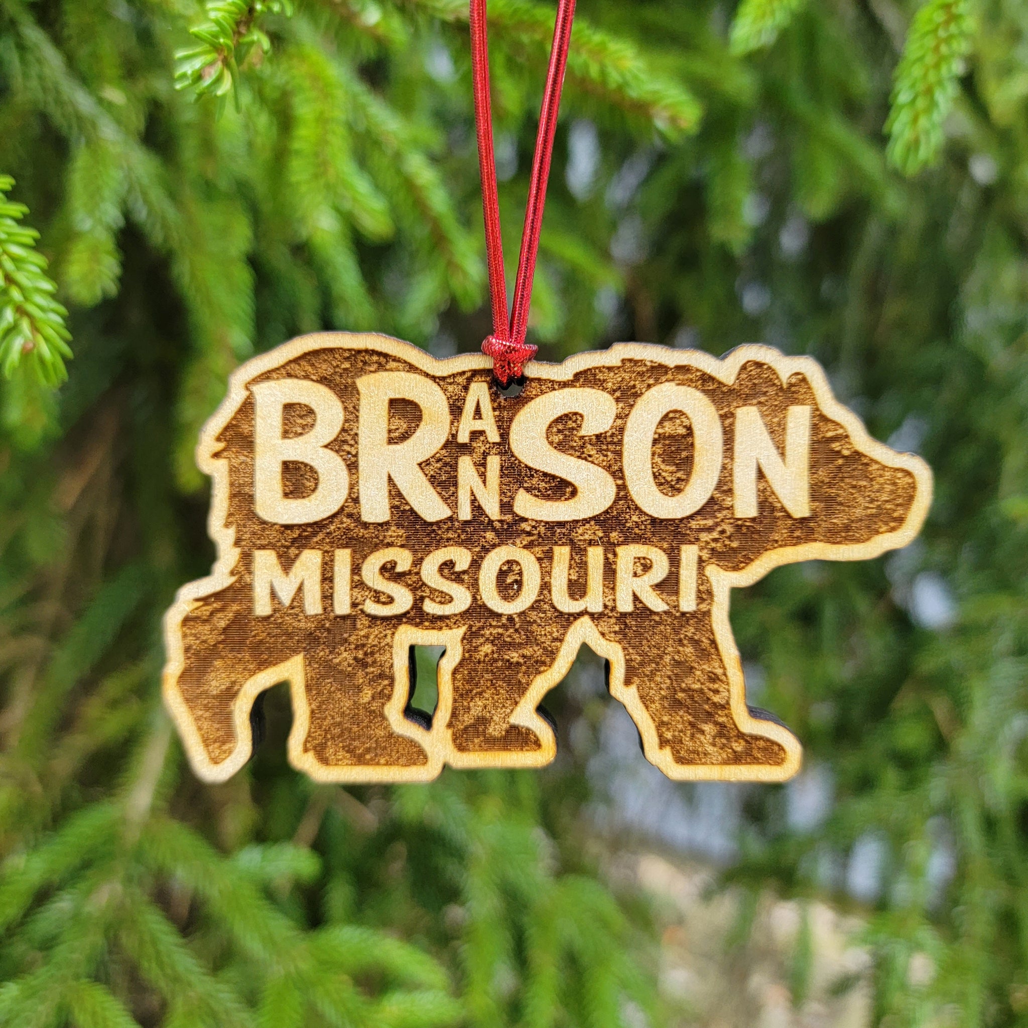 Branson Missouri Ornament Wood Christmas Or Magnet Bear 3.75" MO USA Made Baltic Birch