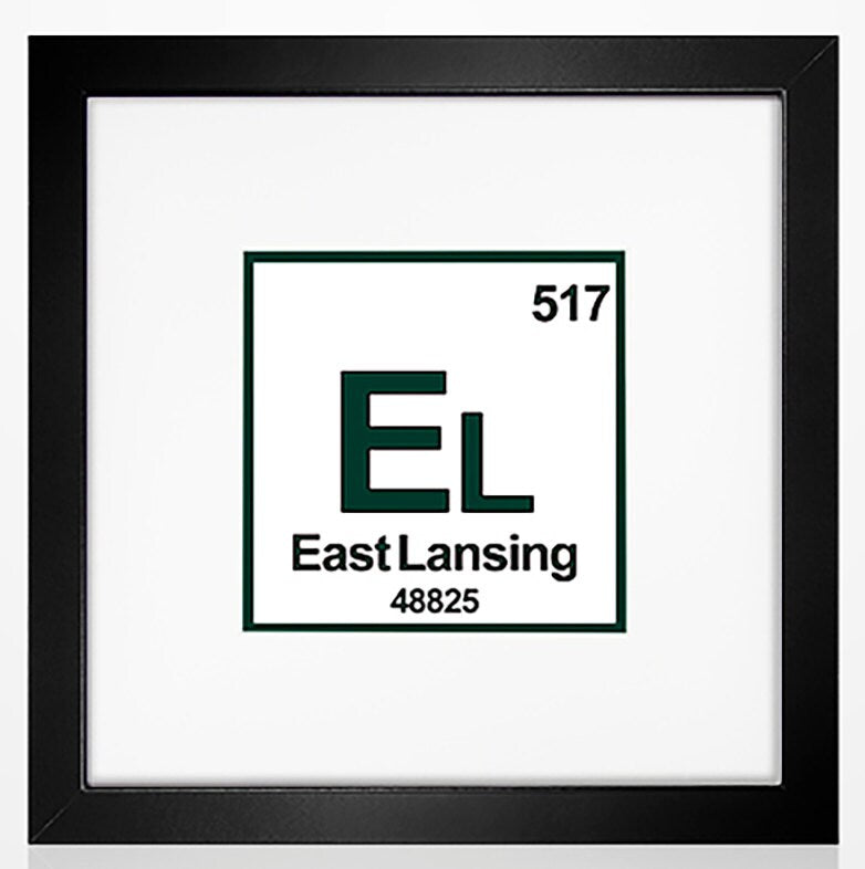 8" x 8"  Instant Download East Lansing Michigan Periodic Table Art Print Sign Wall Decor Green And White