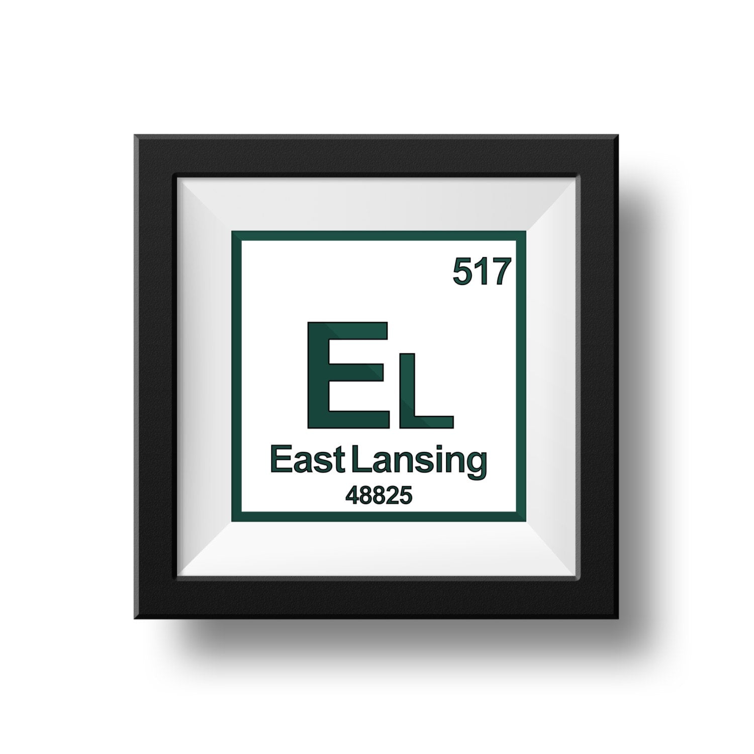8" x 8"  Instant Download East Lansing Michigan Periodic Table Art Print Sign Wall Decor Green And White