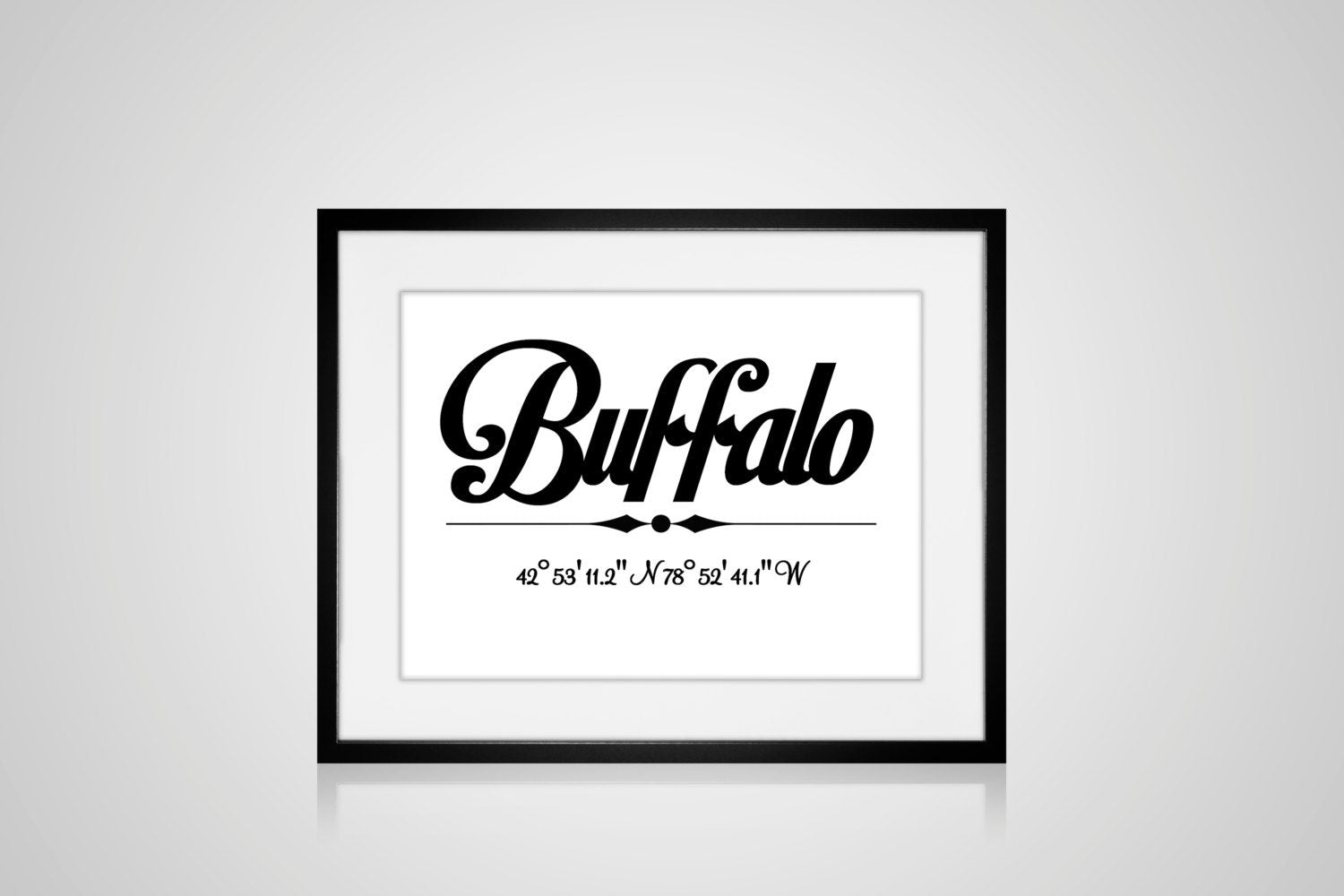 PRINTABLE BUFFALO, New York Typography Art Print 8" x 10" White & Black With Buffalo Co-ordinates Modern Minimalist Digital Download