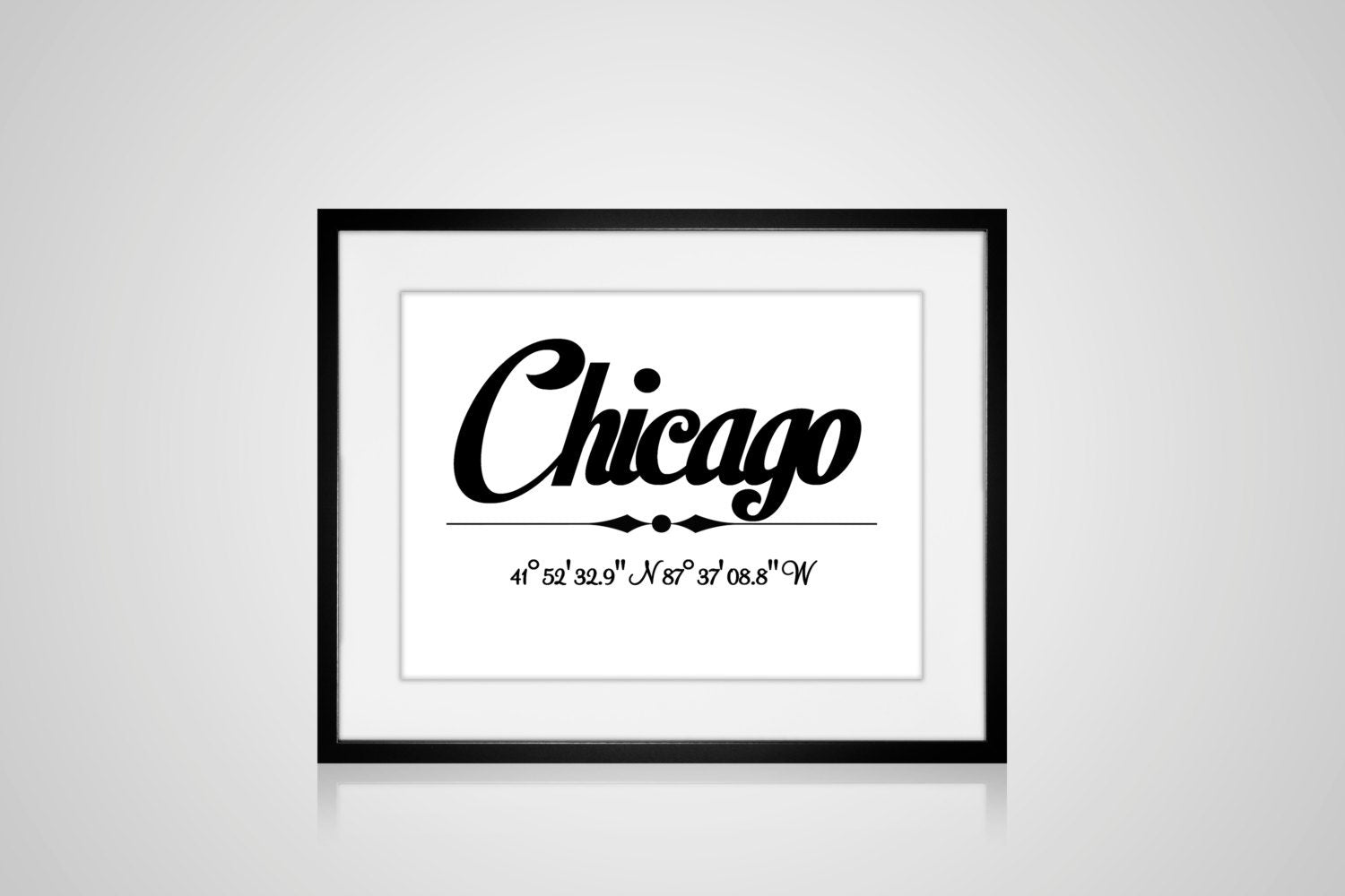 PRINTABLE CHICAGO, ILLINOIS Typography Art Print 8" x 10" White & Black With Chicago Co-ordinates Modern Minimalist Digital Download