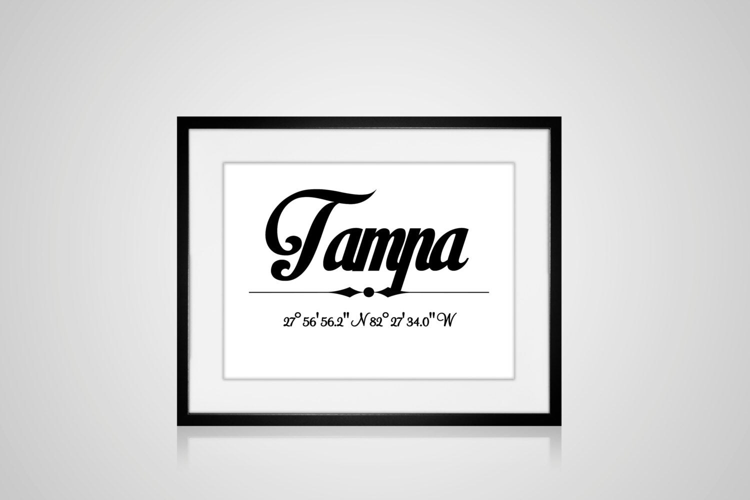 PRINTABLE TAMPA, FLORIDA Typography Art Print 8" x 10" White & Black With Tampa Co-ordinates Modern Minimalist Digital Download