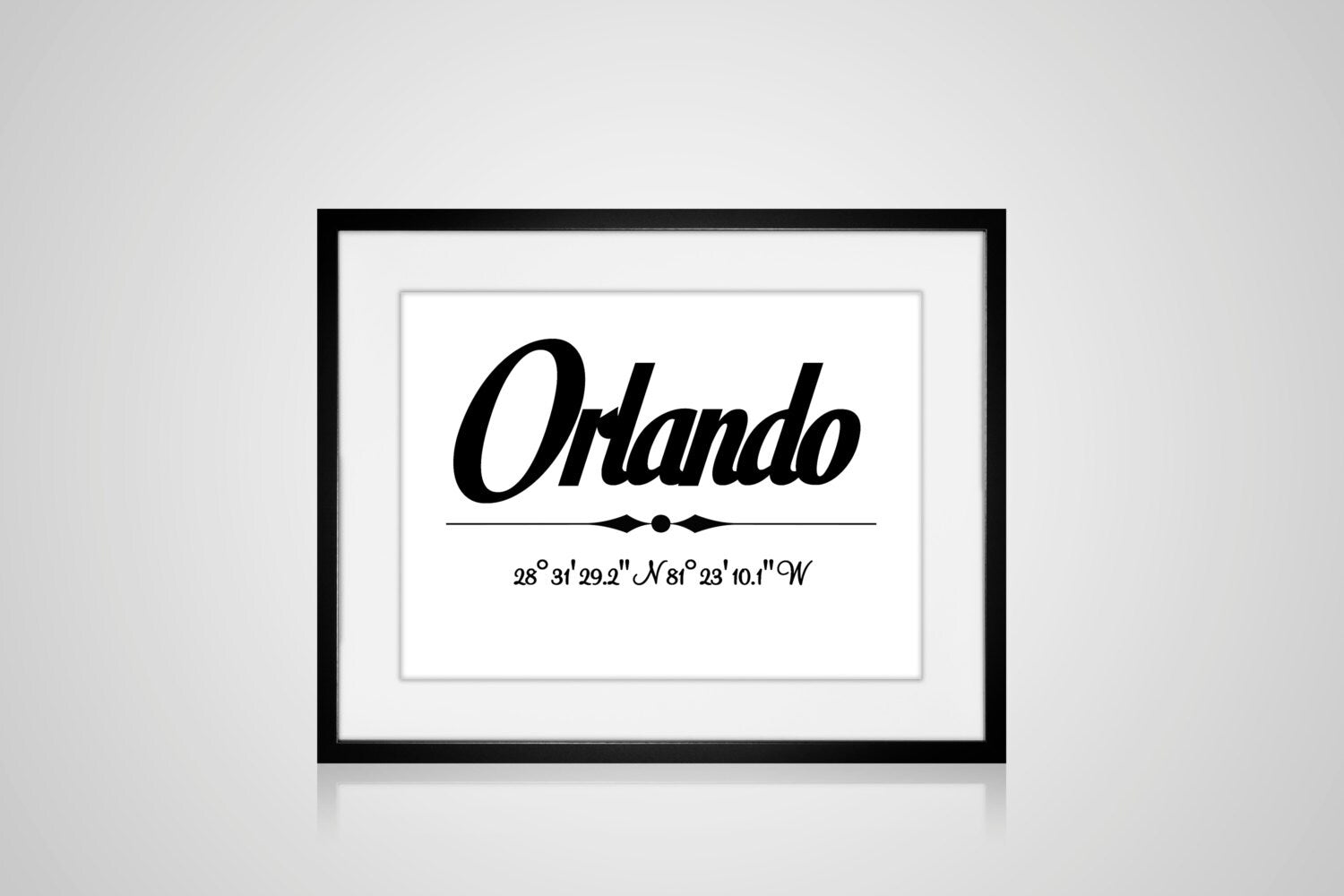 PRINTABLE ORLANDO, FLORIDA Typography Art Print 8" x 10" White & Black With Orlando Co-ordinates Modern Minimalist Digital Download