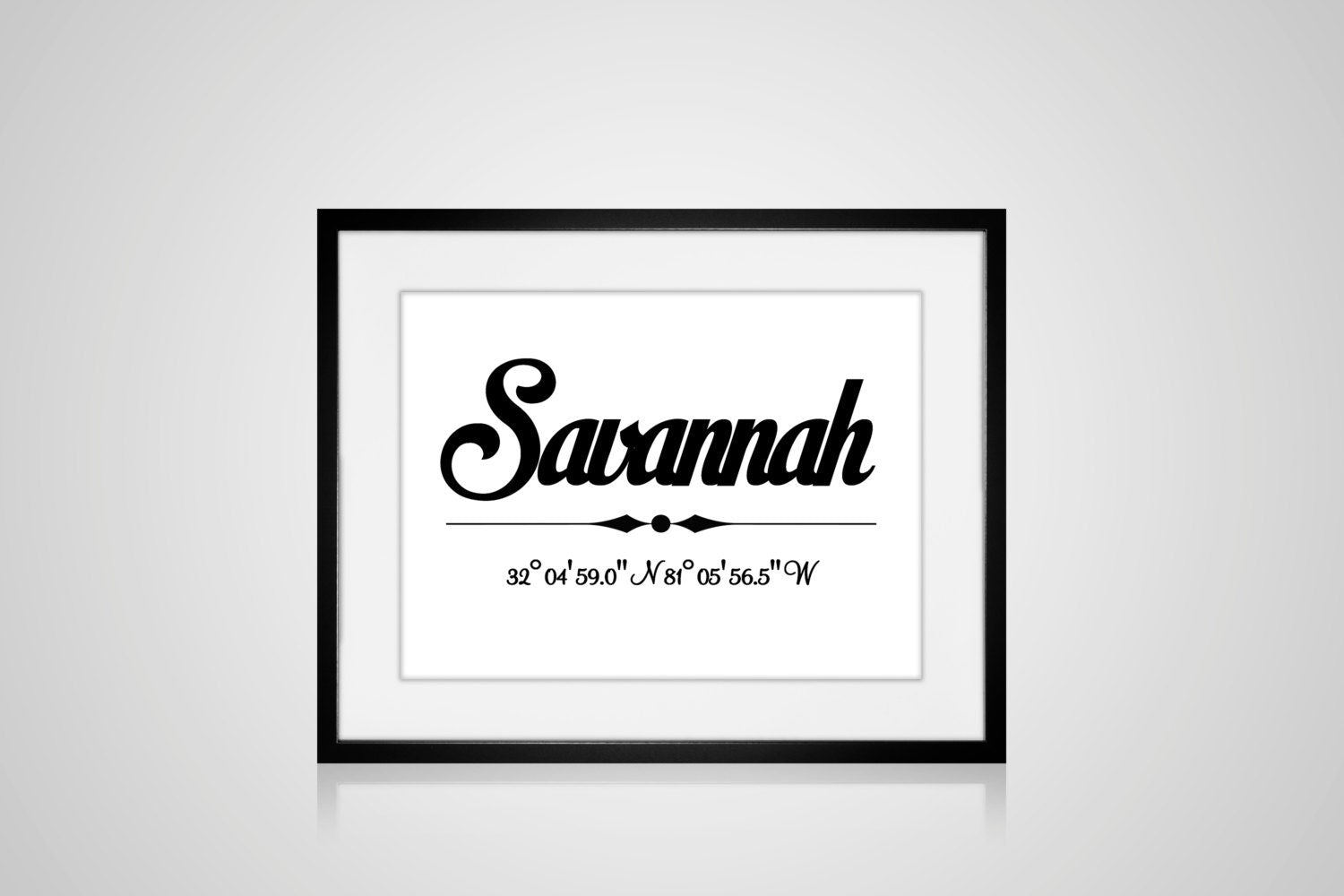 PRINTABLE SAVANNAH, GEORGIA Typography Modern Minimalist Art Print 8" x 10" White & Black With Savannah Co-ordinates Modern Digital Download