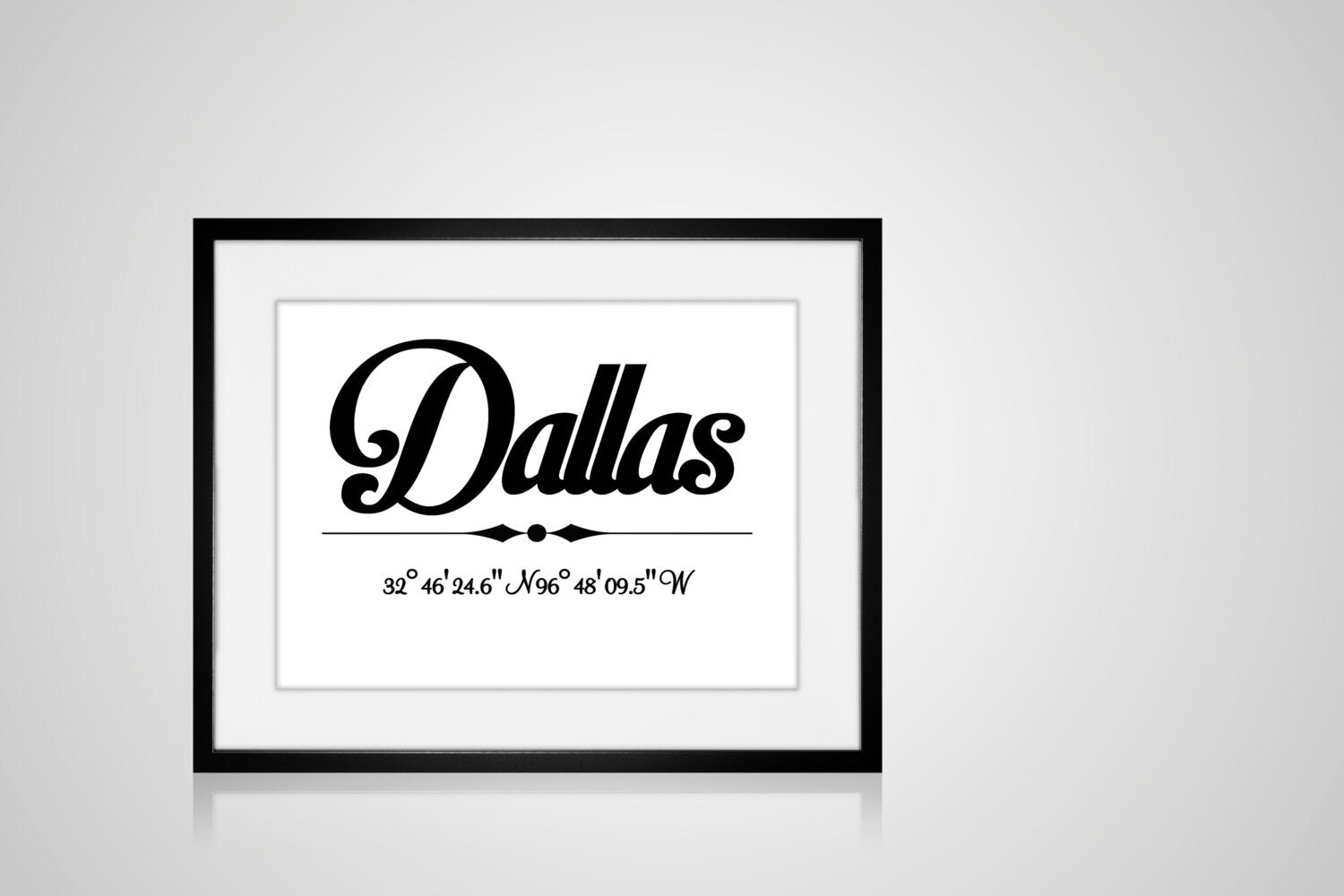 PRINTABLE DALLAS, TEXAS Typography Art Print 8" x 10" White & Black With Dallas Co-ordinates Modern Minimalist Digital Download