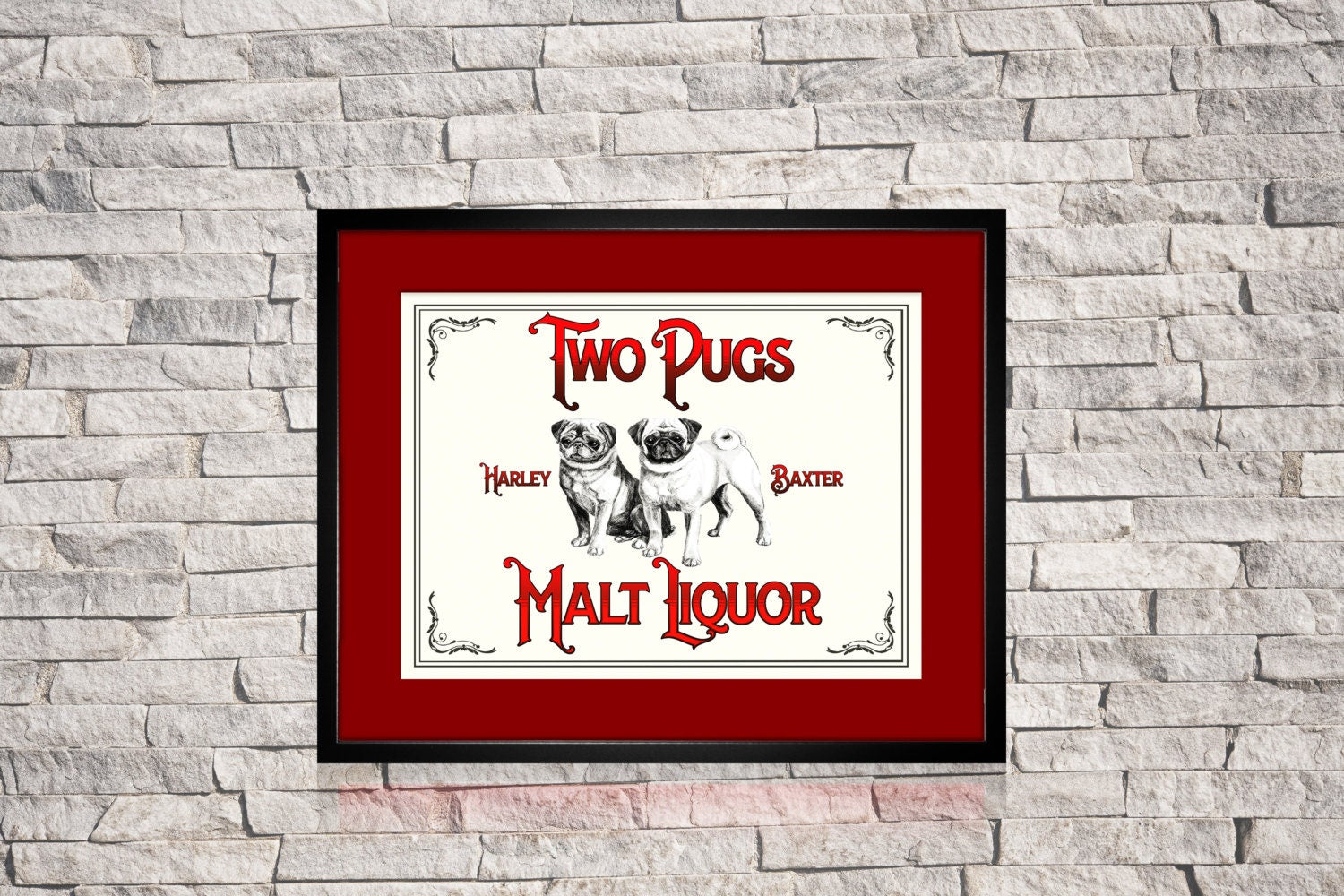 BAR ART 2 Pugs Malt Liquor Art Print, For You To Print Man Cave Beer Bar Dog Dogs Download Art