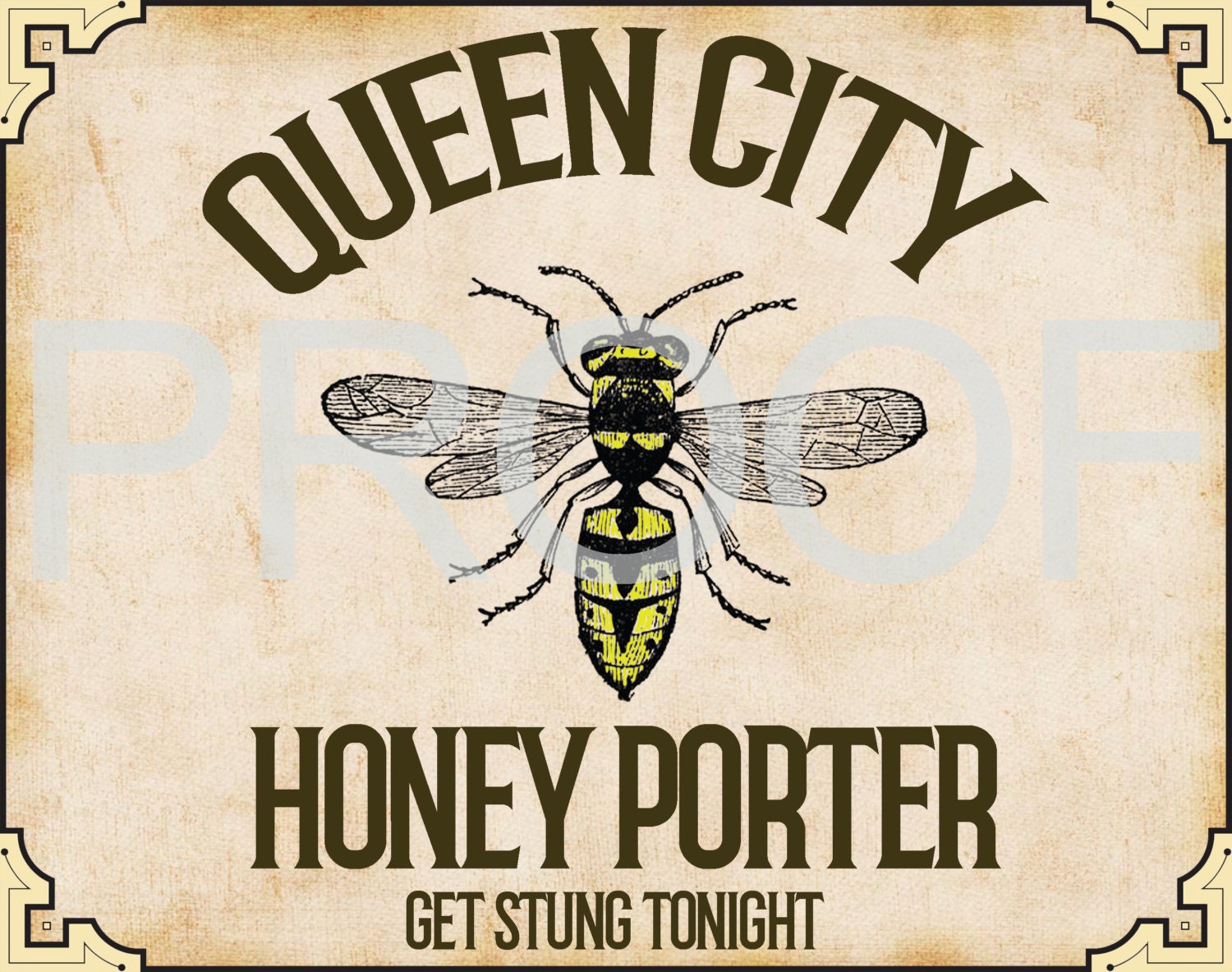 BAR ART PRINT Queen City Honey Porter Bee Art Print, For You To Print Man Cave Beer Bar Vintage Bee Honey Porter Print Download Art