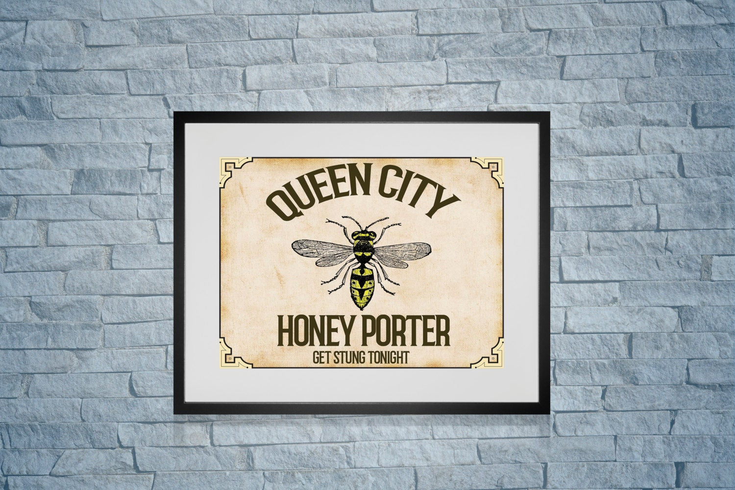 BAR ART PRINT Queen City Honey Porter Bee Art Print, For You To Print Man Cave Beer Bar Vintage Bee Honey Porter Print Download Art