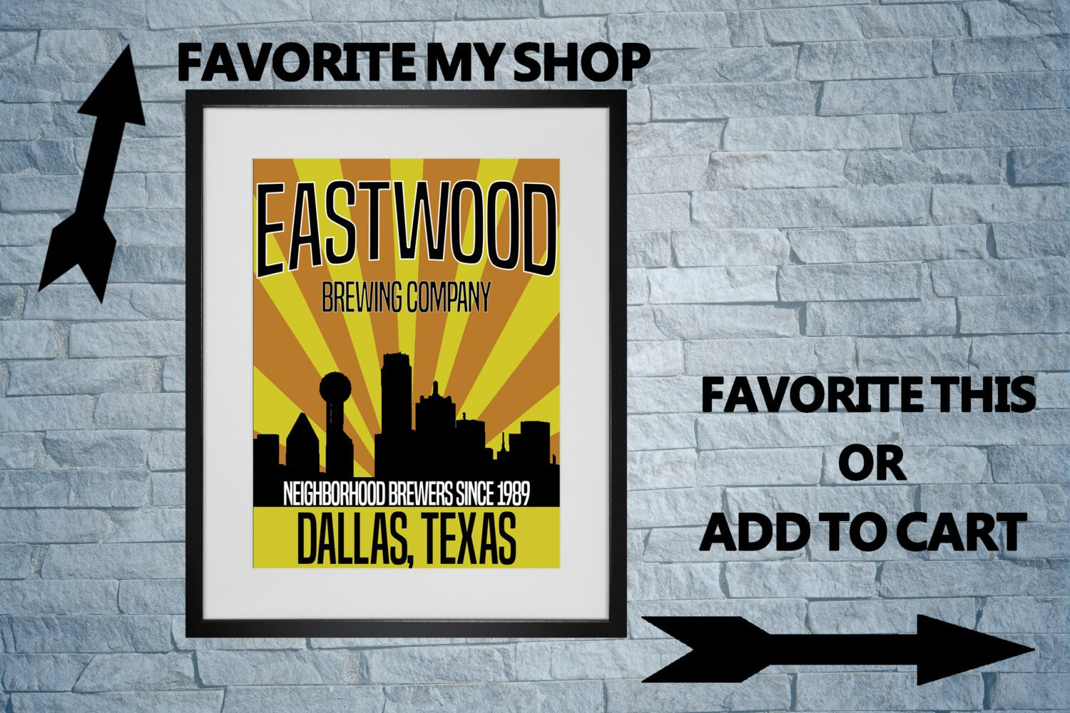 DALLAS BAR ART Eastwood Brewing Company Texas Art Print For You To Print 8" x 10" Instant Download