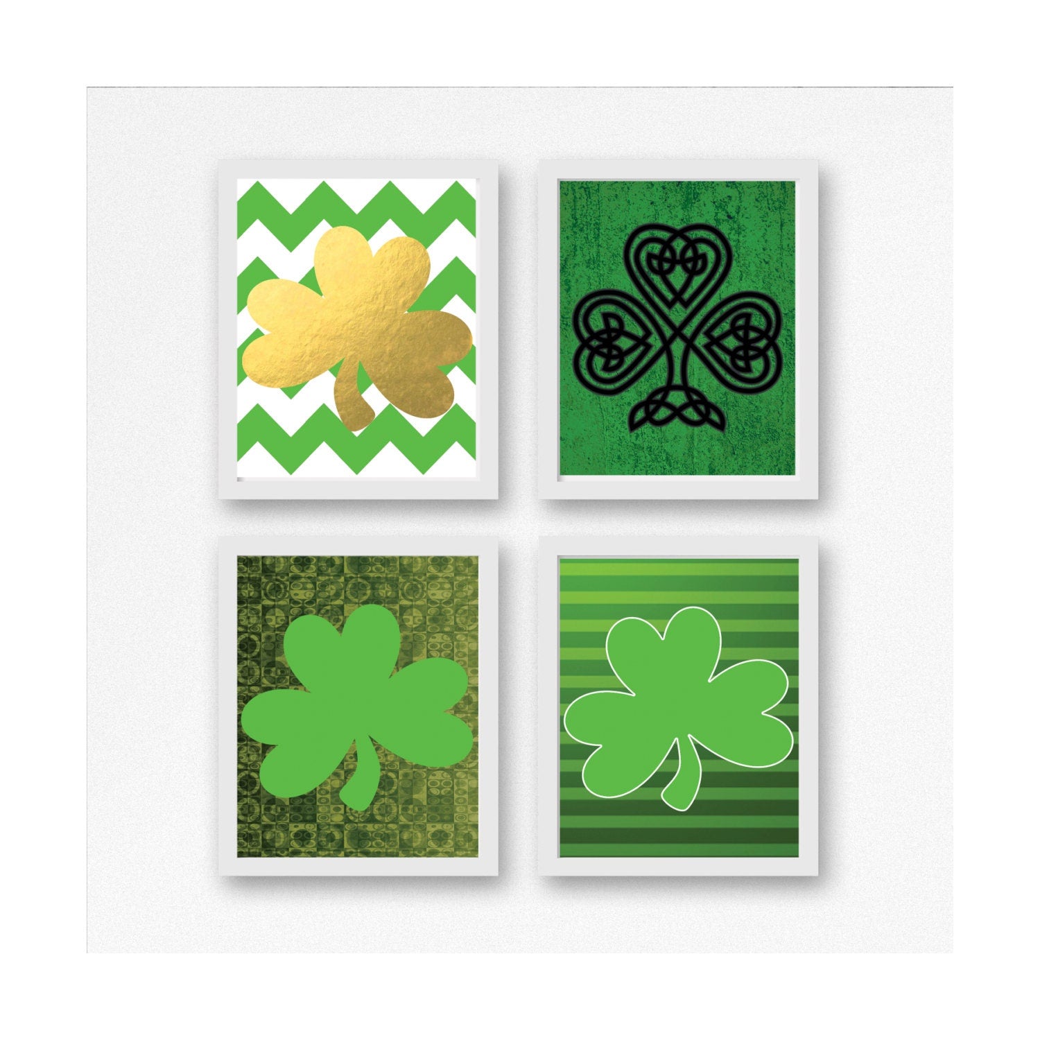 5 St. Patrick's Day Shamrock Prints 8x10 Printable Art Print Wall Art Saint Patrick's Day Instant Download Printable Green Gold