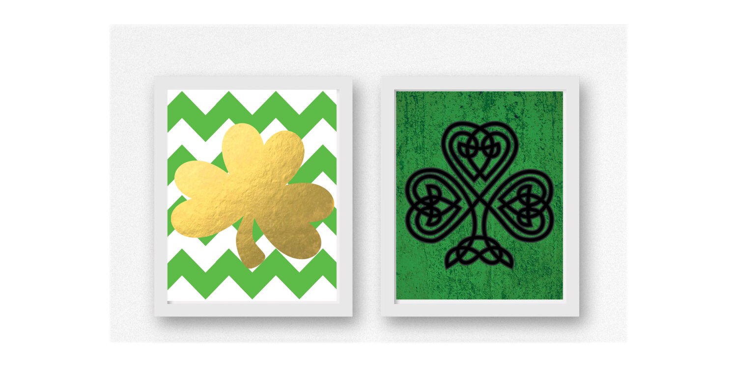 2 Shamrock Art Prints St. Patrick's Day 8x10 Printable Art Print Wall Art Saint Patrick's Day Instant Download Printable Green Gold