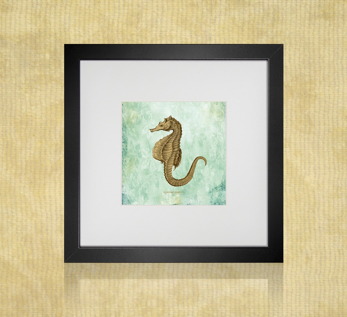 Seahorse Art Print For Instant Download 8 1/2" x 11" Paper Print Is 8" x 8" Square Nautical Ocean Art Print Beach Decor